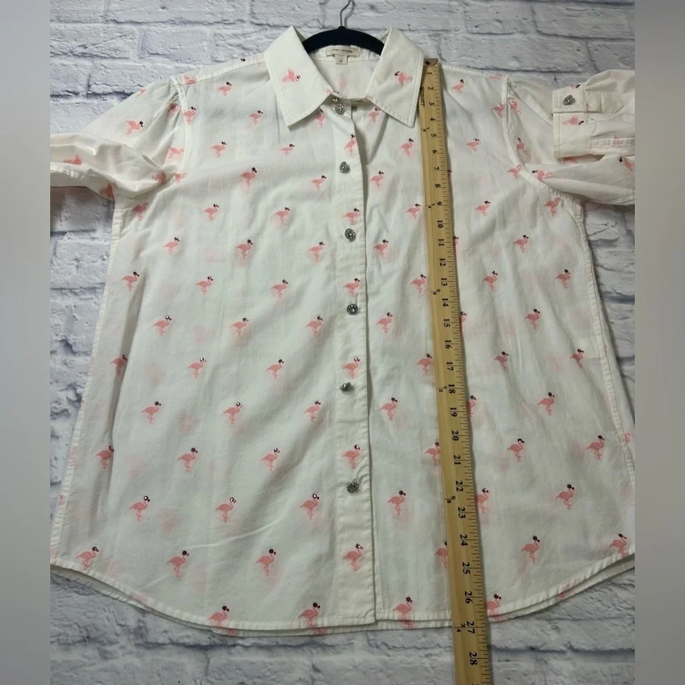 Marc Jacobs White Shirt with Pink Flamingo Pattern & Rhinestones. - Picture 7 of 11